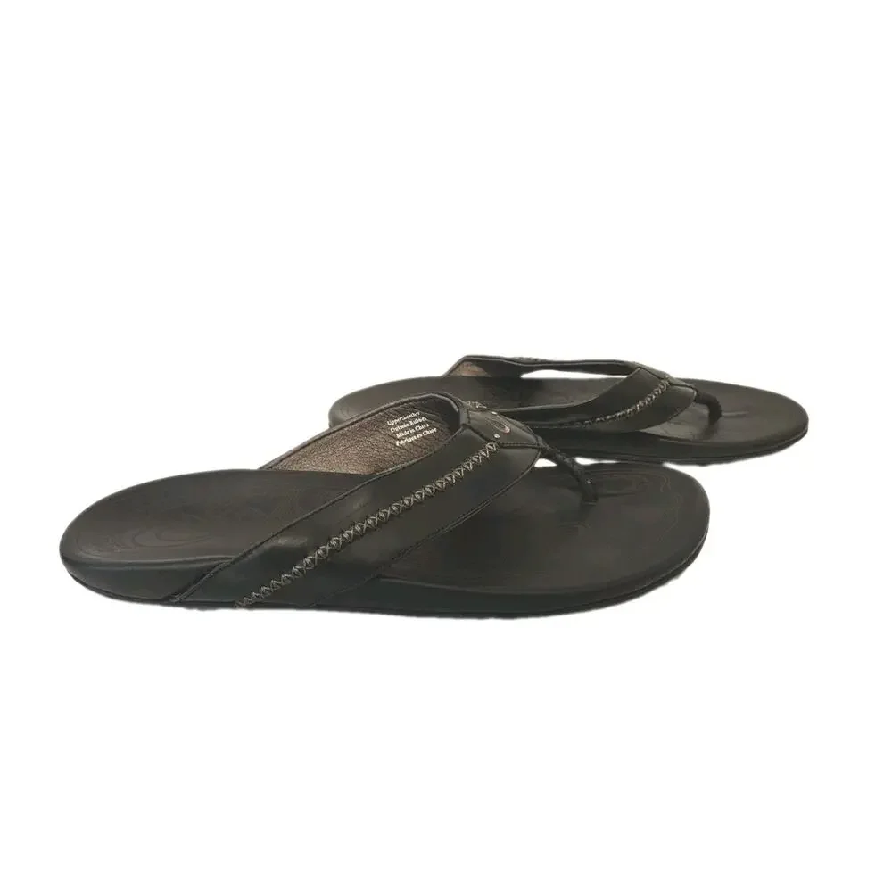 Olukai Mea Ola Mano Men's Sandals Flip Flops Black / Dk Shadow Size 15